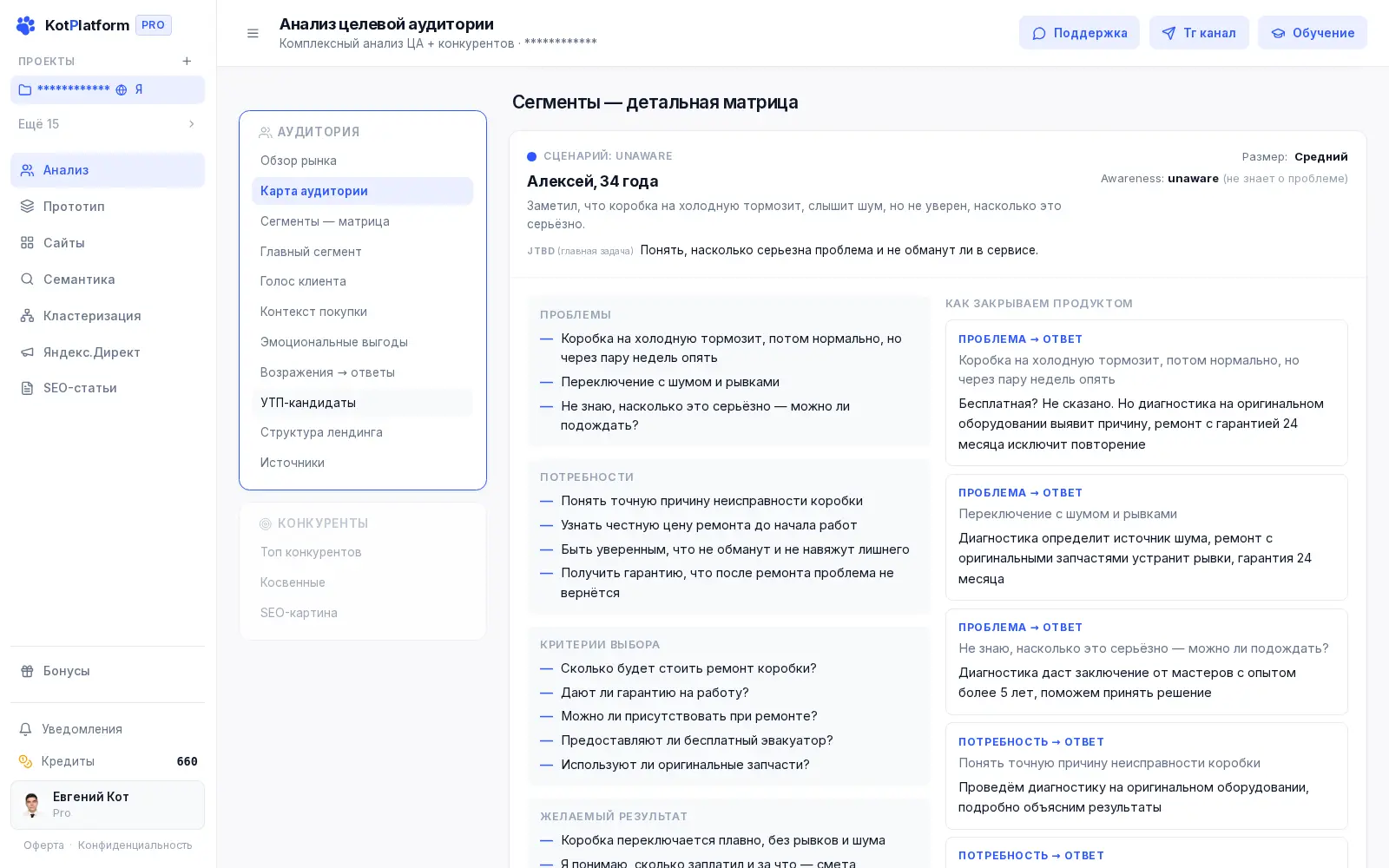 Матрица сегментов: проблемы и потребности целевой аудитории в отчёте KotPlatform