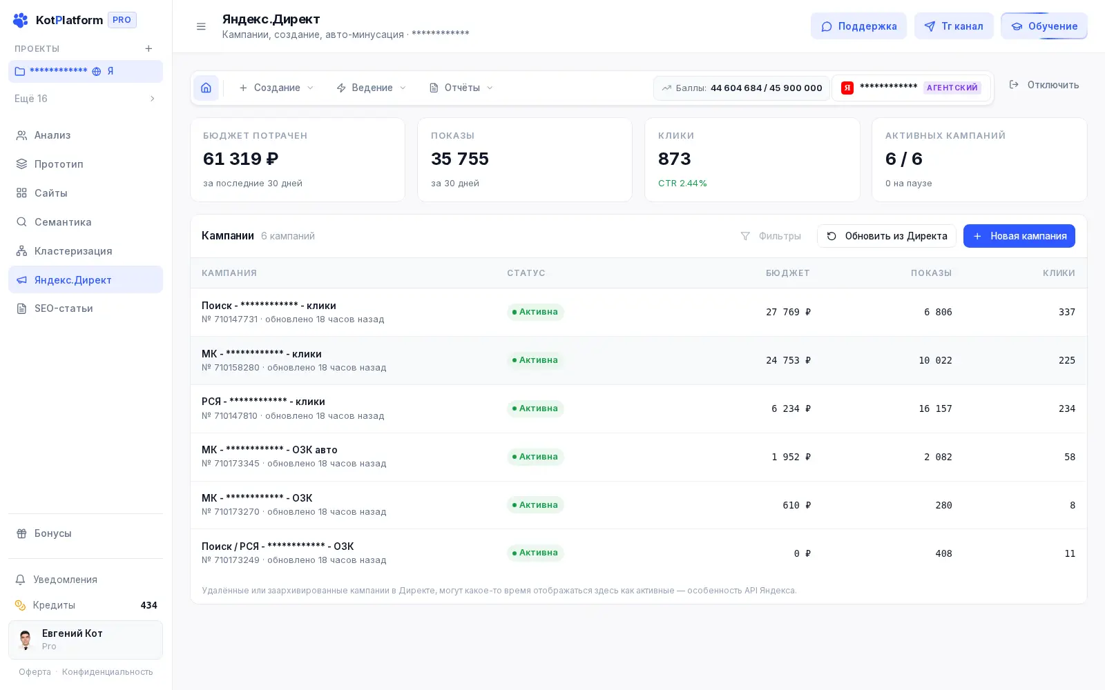 Кампании в Яндекс Директе как канал продвижения товара в KotPlatform