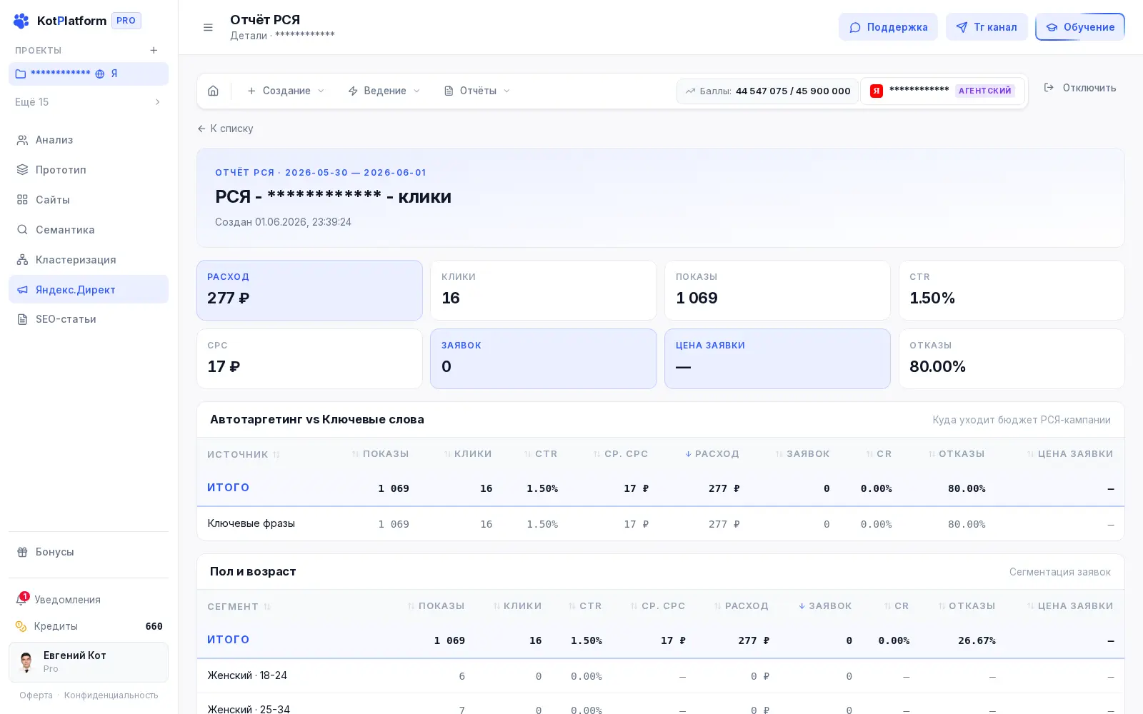 Разбор кампании по показателям эффективности рекламы в KotPlatform