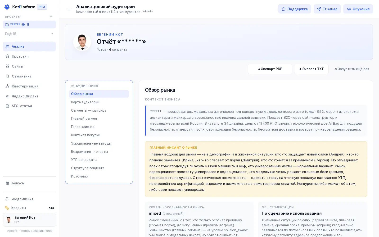 Анализ целевой аудитории для продающей статьи в KotPlatform — сегменты, голос клиента, возражения