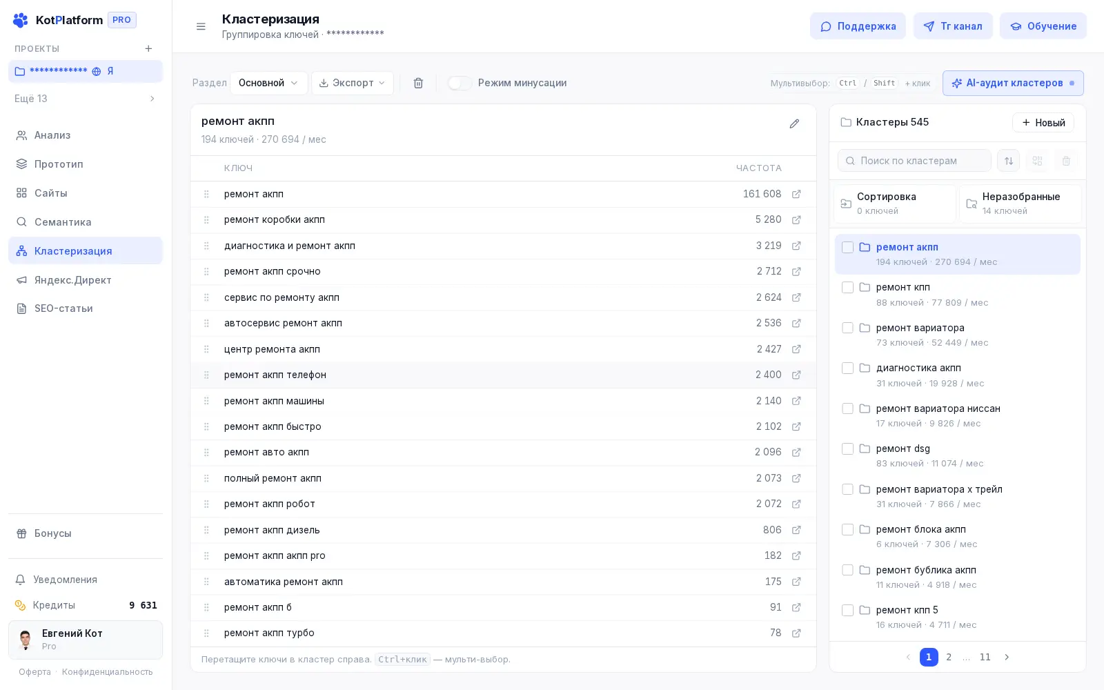 Кластеризация запросов для SEO-продвижения услуг в KotPlatform