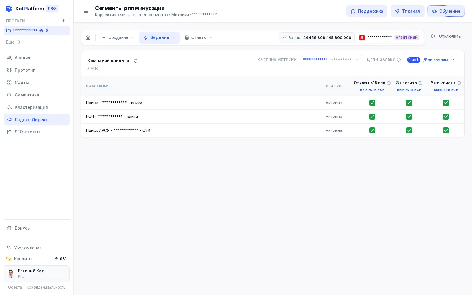 Сегменты для минусации РСЯ в KotPlatform — отказы, частые визиты и клиенты